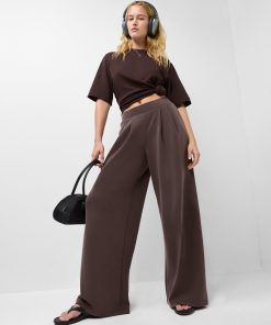 Espresso Brown Sand Wash Wide Leg Pants