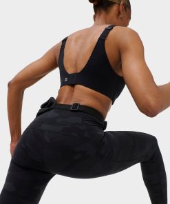 Ultra Black Camo Print Power Piping Gym Leggings