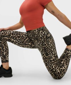 Brown Ink Leopard Print Power 7/8 Piping Workout Leggings