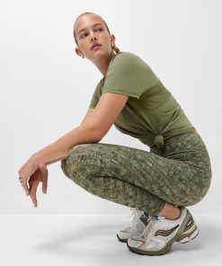 Green Hatched Texture Print Power 7/8 Workout Leggings