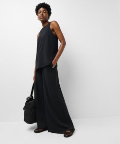 Black Marl Glow Palazzo Wide Leg Pants