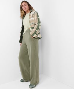 Bracken Green Sand Wash Wide Leg Pintuck Pant