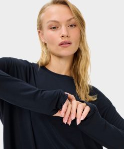 French Navy Blue Soft Flow Studio Longline Long Sleeve Tee