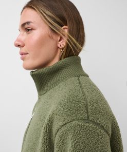 Bracken Green Plush Fleece Ribbed Zip-Up