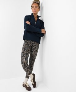 French Navy Blue Textured Fleece Half Zip Sweater