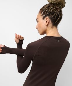 Espresso Brown Seamless Textured Long Sleeve Tee