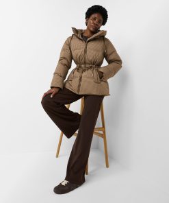 Beige Micro Check Print Nimbus Cinched Puffer