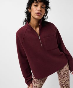 Malbec Red Textured Fleece Half Zip Sweater